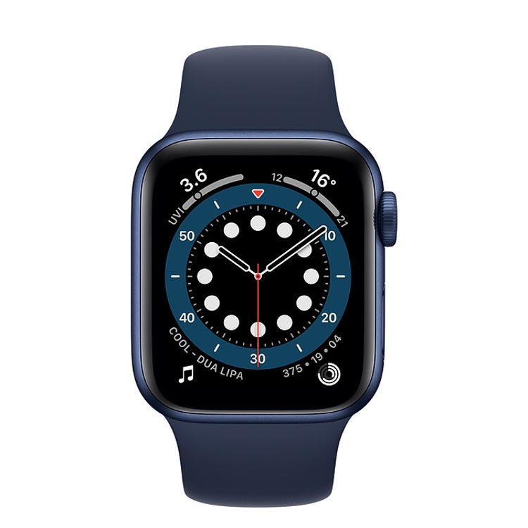 صورة ساعة أبل 6 من الألومنيوم الأزرق مقاس 40 مم مع حزام رياضي عميق مزود بنظام تحديد المواقع العالمي - عادي