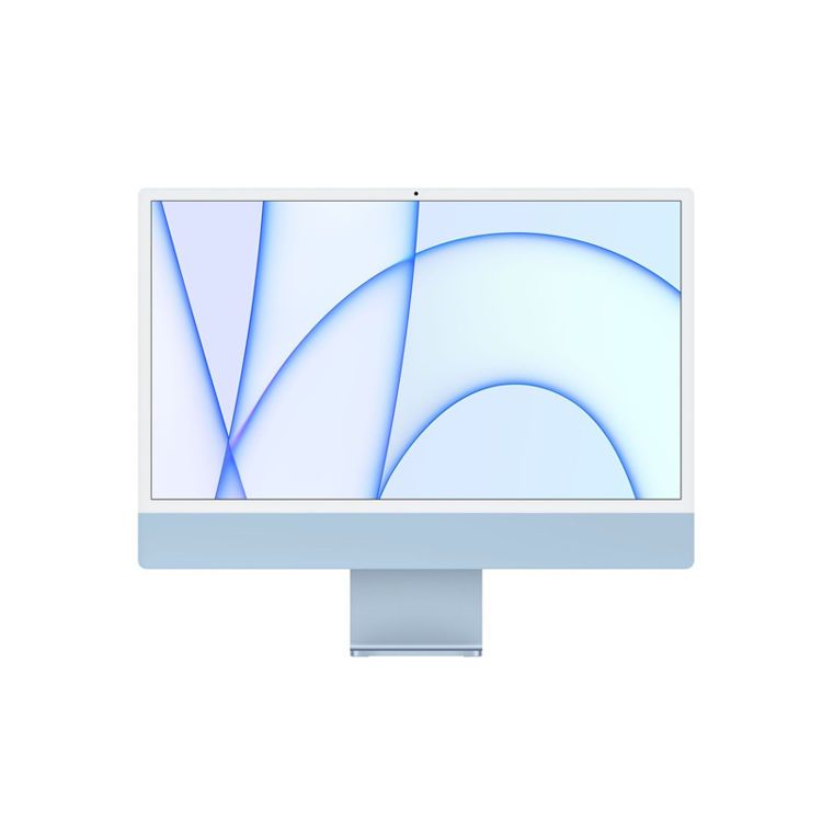 صورة آي ماك مقاس ٢٤ بوصة بشاشة راتينا ٤.٥ك، مع وحدة معالجة مركزية ثماني النواة من نوع أبل أم ١، ومعالج غرافيكس سباعي النواه، بسعة ٢٥٦ جيجابايت، أزرق اللون