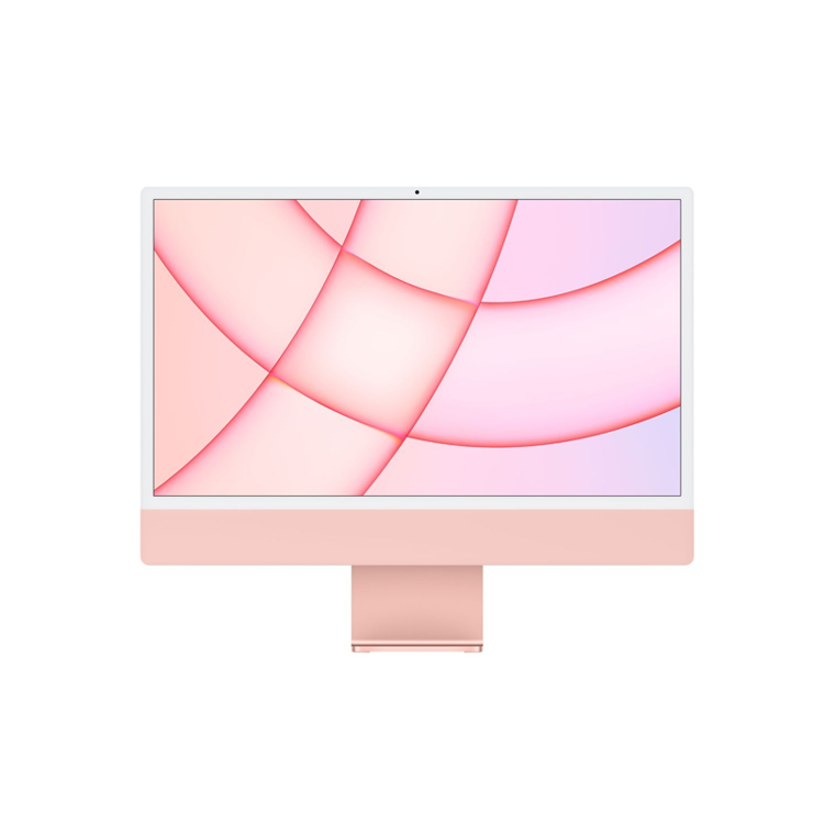 صورة آي ماك مقاس ٢٤ بوصة بشاشة راتينا ٤.٥ك، مع وحدة معالجة مركزية ثماني النواة من نوع أبل أم ١، ومعالج غرافيكس سباعي النواه، بسعة ٢٥٦ جيجابايت، وردي اللون