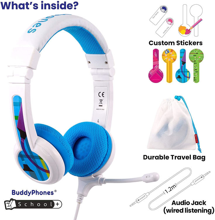 صورة BuddyPhones School+ Safe Audio School Headphones for Kids Blue