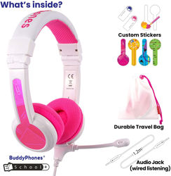 Picture of BuddyPhones School+ Safe Audio School Headphones for Kids Pink