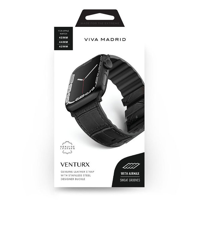 صورة Viva Madrid Venturx Crox Leather Strap for Apple Watch 45/44/42mm - Black