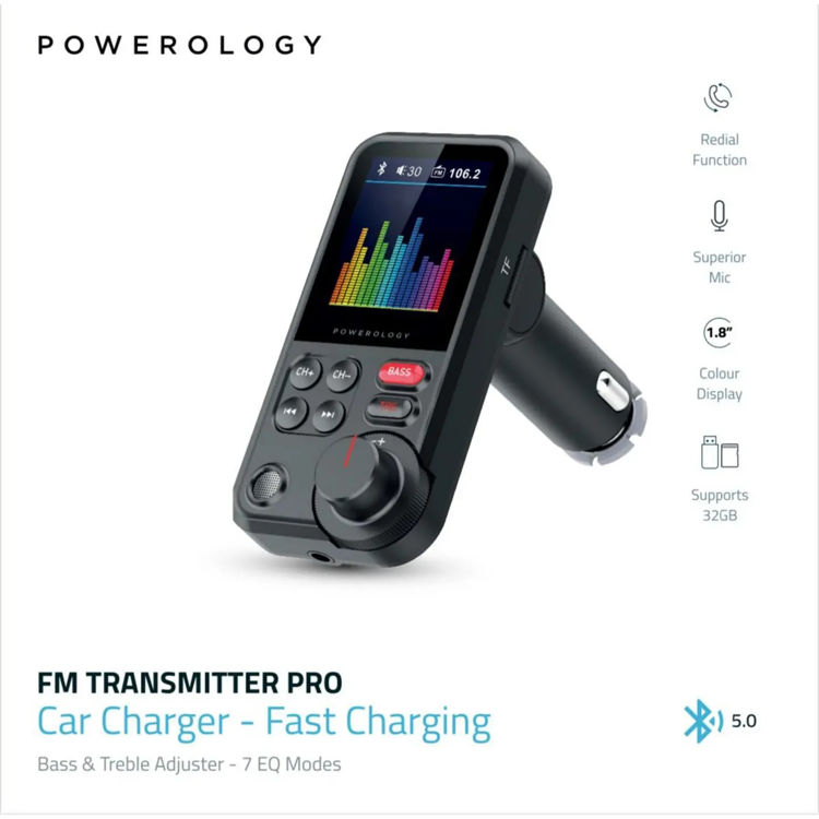 صورة Powerology FM Transmitter Pro Car Charger 23W - Black