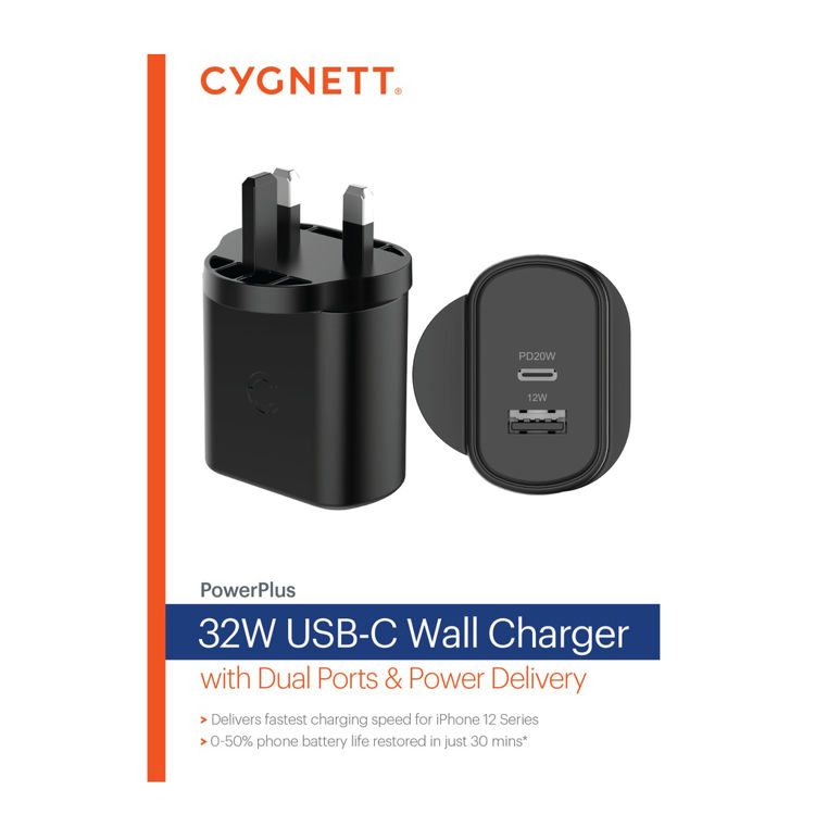 صورة Cygnett 32W USB-C PD Dual Port Wall Charger (Black)