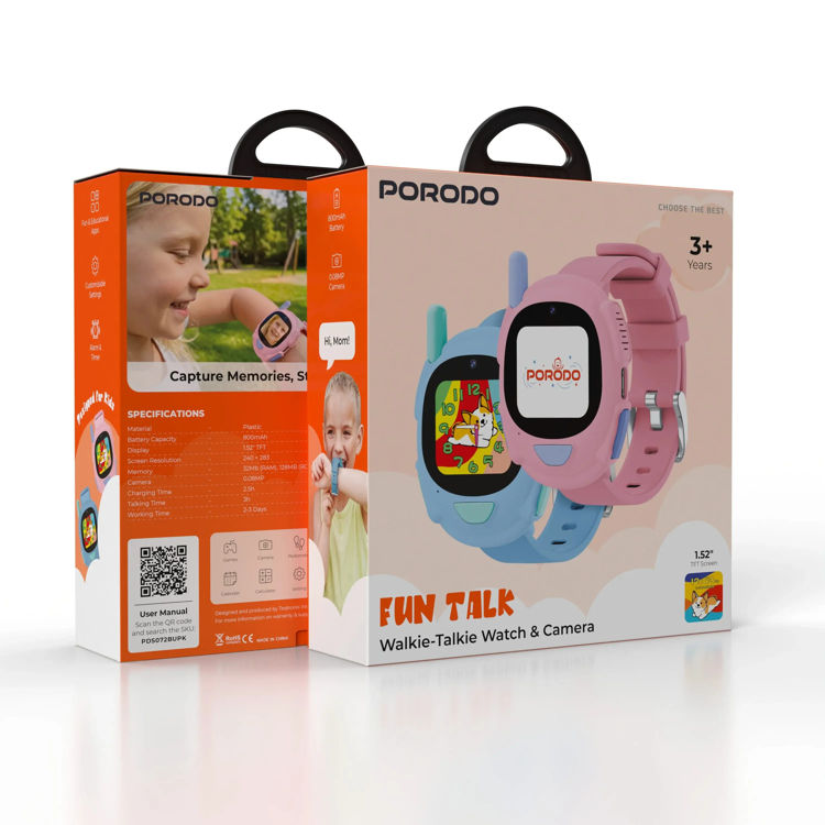 Picture of Porodo Kids Fun Talk Watch with Walkie-Talkie & Camera Pair Set (Pink + Blue)