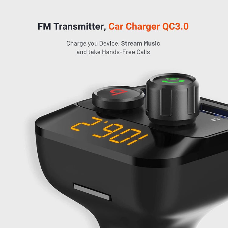 Picture of PORODO WIRELESS FM TRANSMITTER CAR CHARGER 3.4A WITH BASS BOOST _BLACK