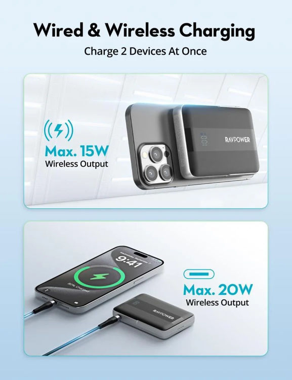 Picture of RAVPower 15W 10000mAh MagSafe Wireless Charging Power Bank with Type-C Port Stand - Black