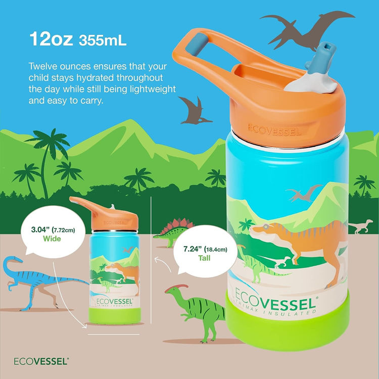 Picture of FROST 12oz Kids Trimax Straw Top Stainless Steel BPA Free Dinosaur_FRST12DI