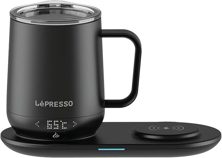 Picture of LePresso Heated Mug 12oz with Wireless Charging Pad - Black