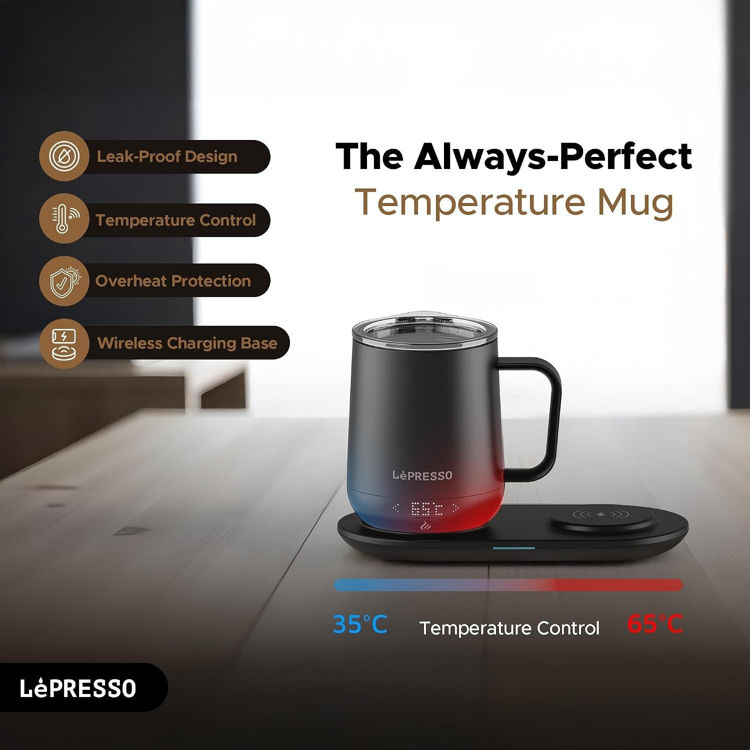 Picture of LePresso Heated Mug 12oz with Wireless Charging Pad - Black