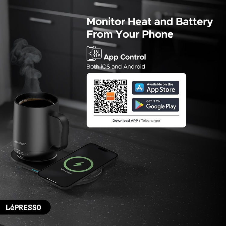 Picture of LePresso Heated Mug 12oz with Wireless Charging Pad - Black