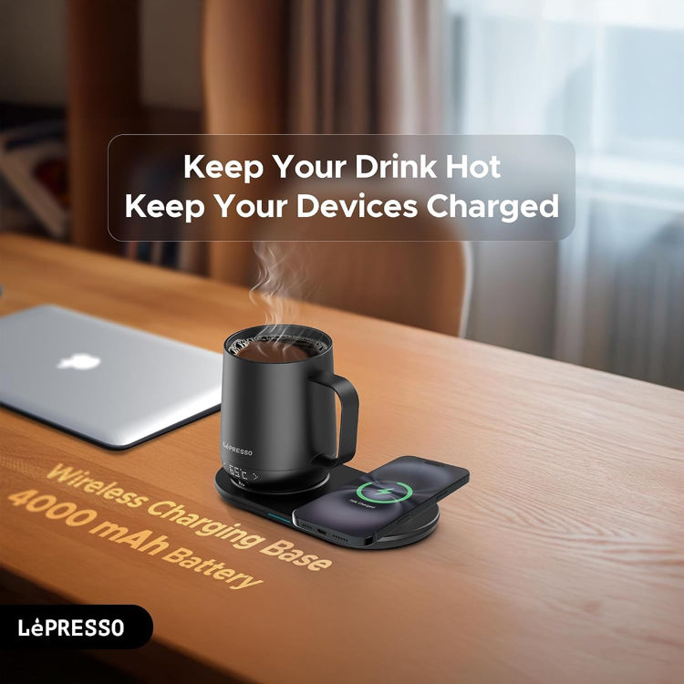 Picture of LePresso Heated Mug 12oz with Wireless Charging Pad - Black