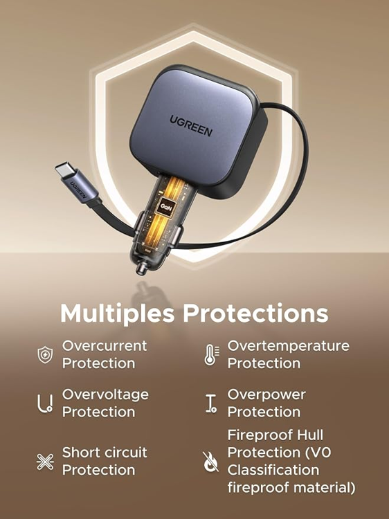 Picture of UGREEN 90W Car Charger with 60W Retractable USB-C Cable