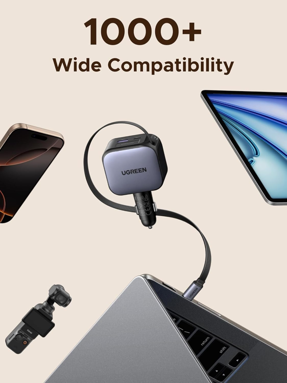 Picture of UGREEN 90W Car Charger with 60W Retractable USB-C Cable
