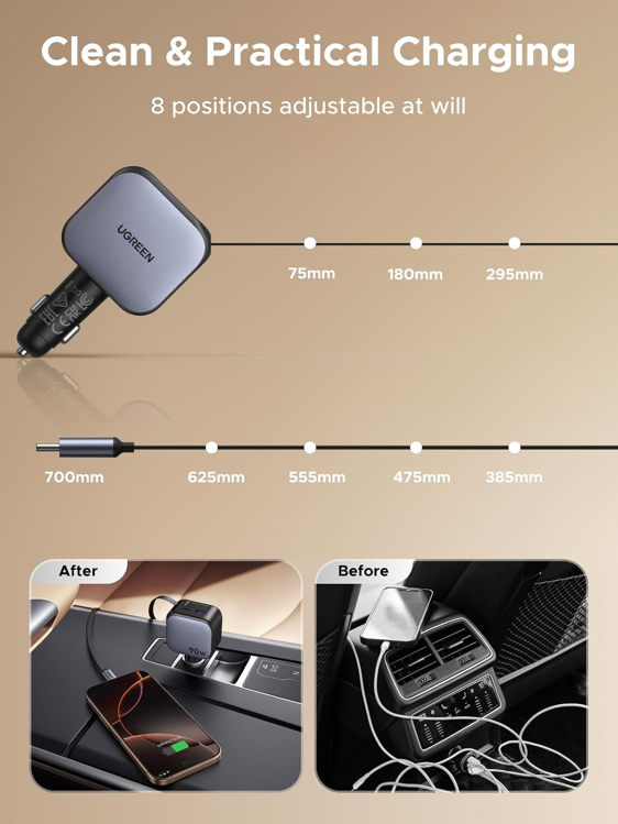 Picture of UGREEN 90W Car Charger with 60W Retractable USB-C Cable