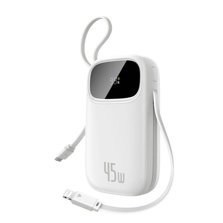 Picture of Baseus EnerFill FC31 QPow3 20000mAh 45W Powerbank with Digital Display and 2 Built-in Cables (USB-C + Lightning) - White