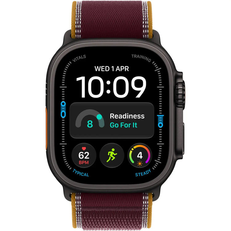 Picture of Apple Watch Ultra 4 GPS + Cellular, 49mm Black Titanium Case with Burgundy Trail Loop – M/L