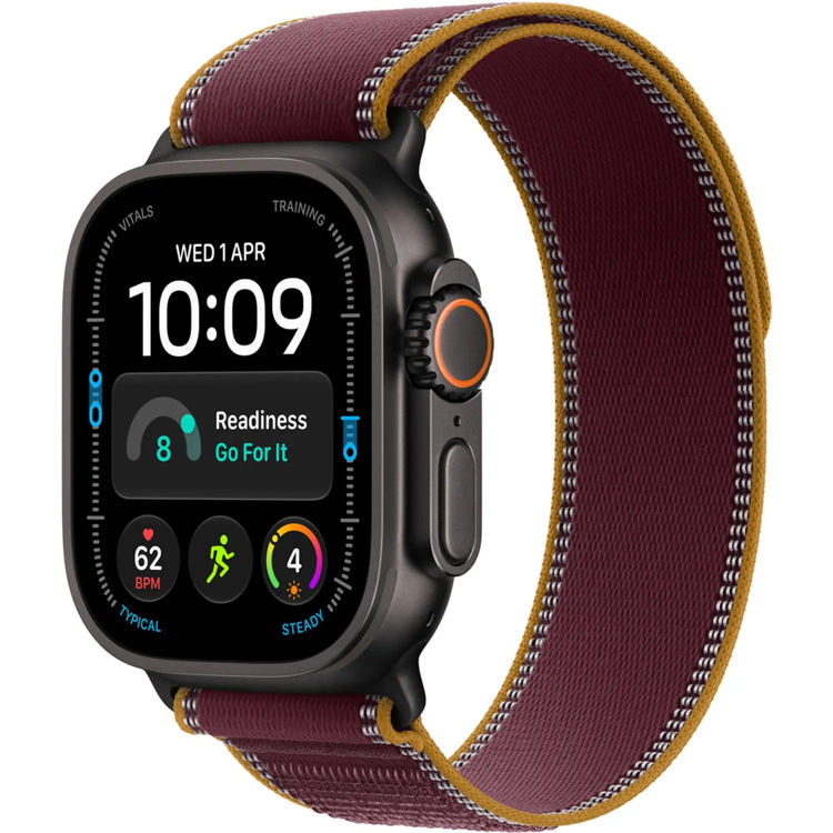 Picture of Apple Watch Ultra 4 GPS + Cellular, 49mm Black Titanium Case with Burgundy Trail Loop – M/L