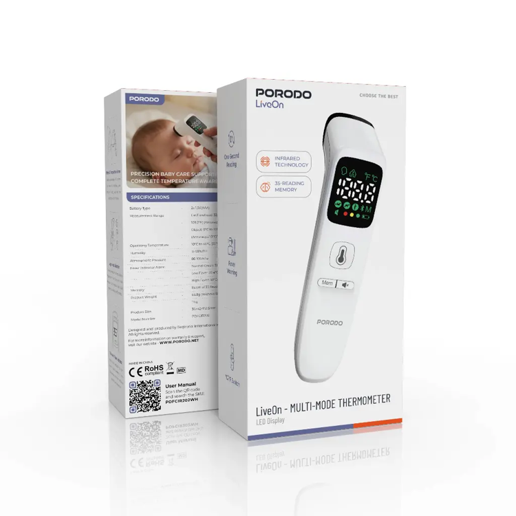 Picture of Porodo Infrared Thermometer for Object and Forehead with LED Display - White 