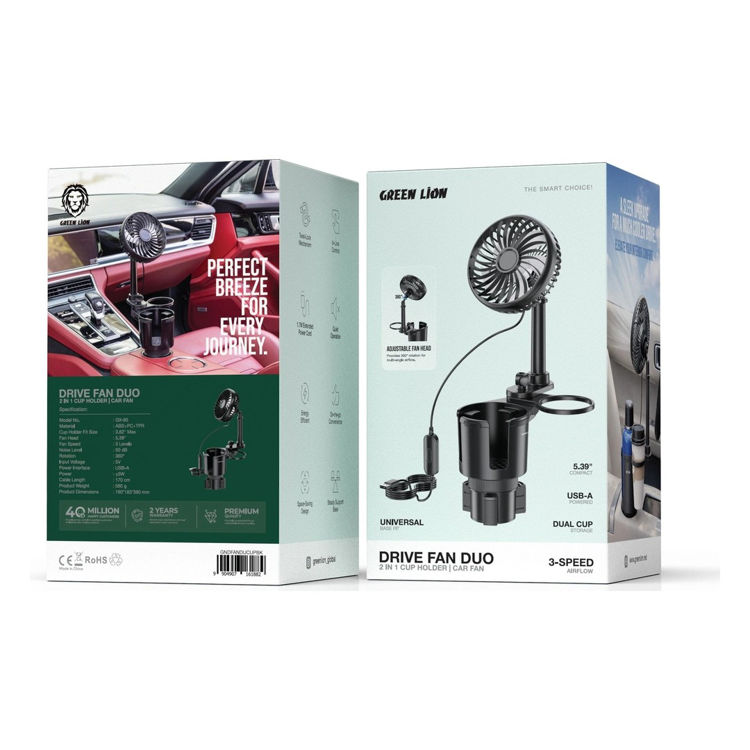 Picture of Green Lion DRIVE FAN DUO 2 in 1 Cup Holder With Car Fan - Black