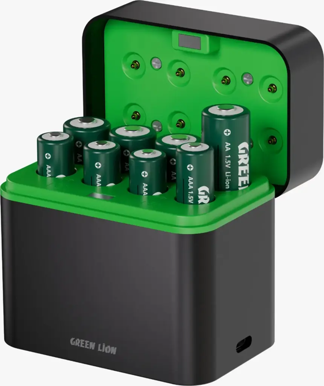 Picture of Green Lion RECHARGEABLE 4*AA + 4*AAA Battery Dock USB-C - Black