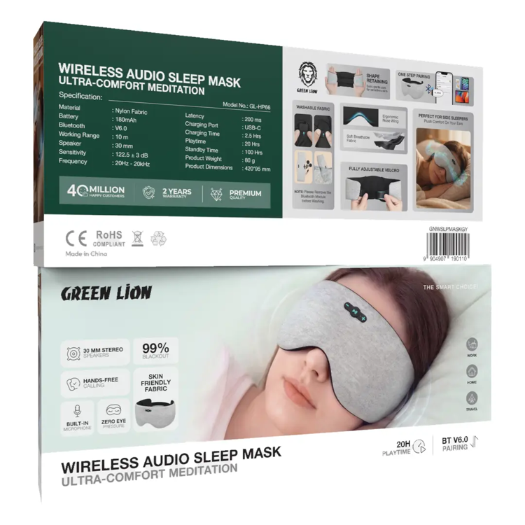 Picture of Green Lion WIRELESS AUDIO SLEEP MASK Ultra-Comfort Meditation - Grey