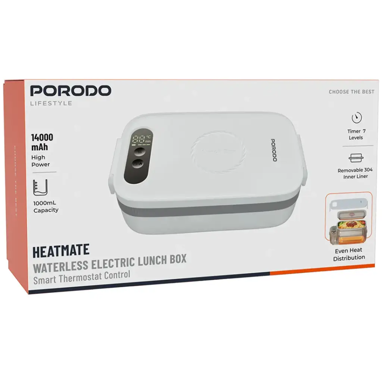 Picture of Porodo Lifestyle HeatMate Rechargeable Electric Lunch Box- White