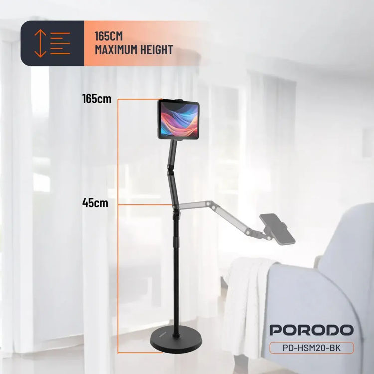 Picture of Porodo 360° Rotatable & Adjustable Cantilever Bracket Phone & Tablet Floor Stand 1.65m