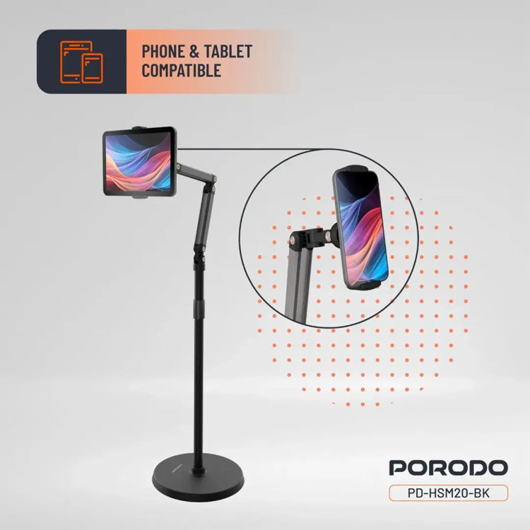 Picture of Porodo 360° Rotatable & Adjustable Cantilever Bracket Phone & Tablet Floor Stand 1.65m