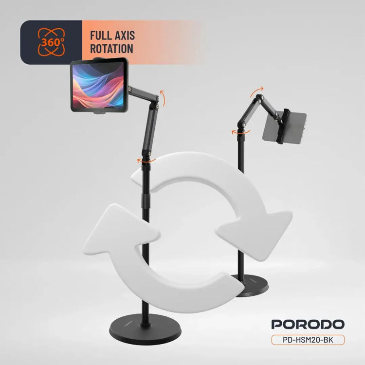 Picture of Porodo 360° Rotatable & Adjustable Cantilever Bracket Phone & Tablet Floor Stand 1.65m