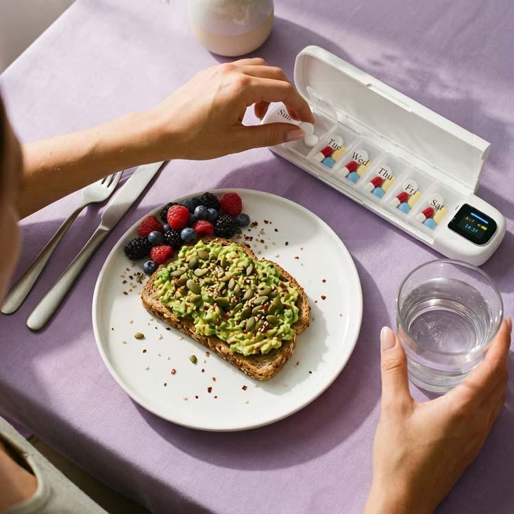 Picture of Liveon Portable Smart Pill Organizer TFT display with App and Alert - White  