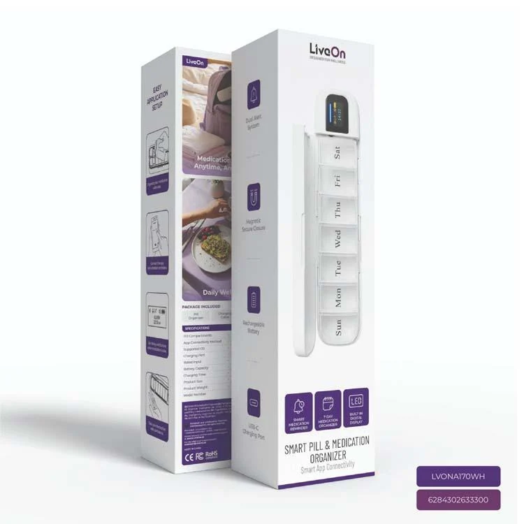 Picture of Liveon Portable Smart Pill Organizer TFT display with App and Alert - White  