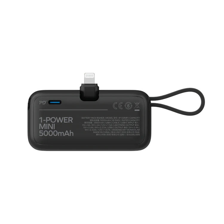 Picture of Momax 1-Power Mini 5000Mah 3In1 Powerbank With Lightning Plug - Black