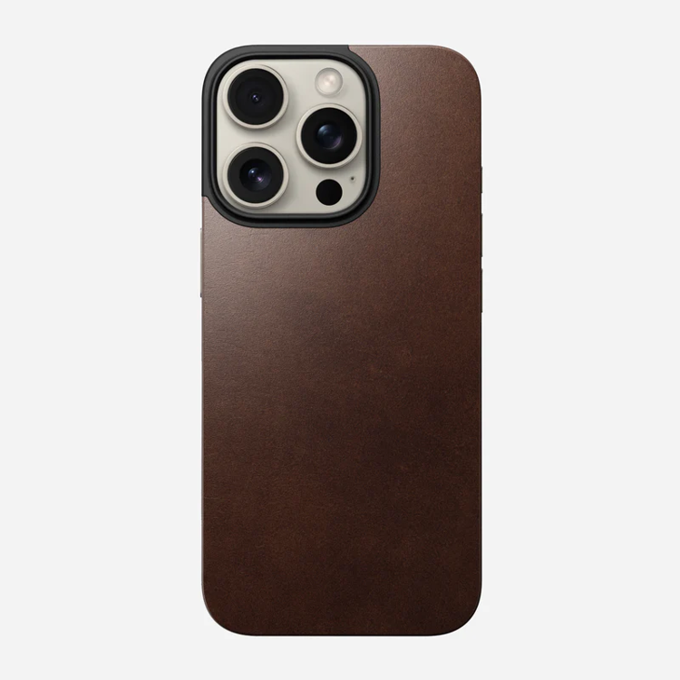 Picture of Nomad iPhone 16 Pro | Horween Magnetic Leather Back - Rustic Brown