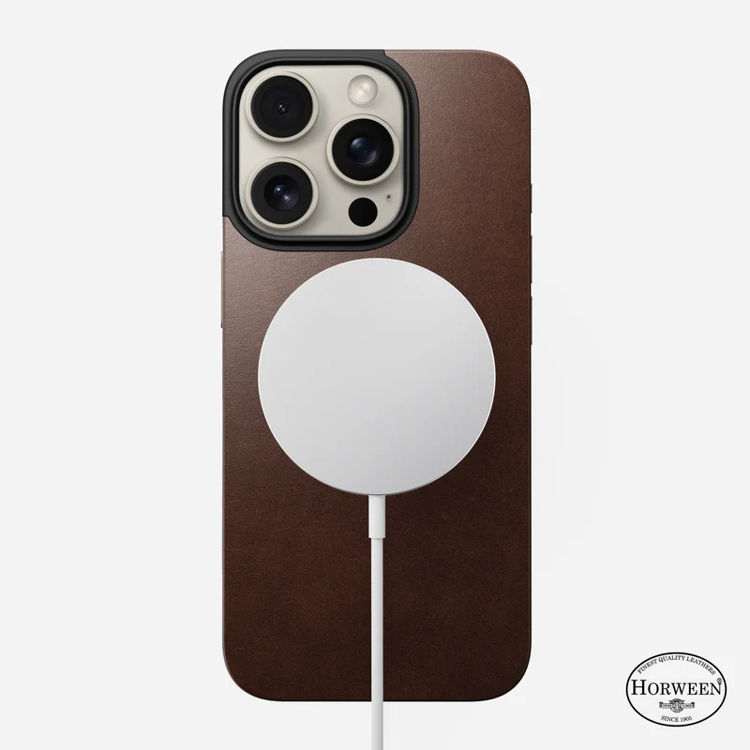 Picture of Nomad iPhone 16 Pro | Horween Magnetic Leather Back - Rustic Brown