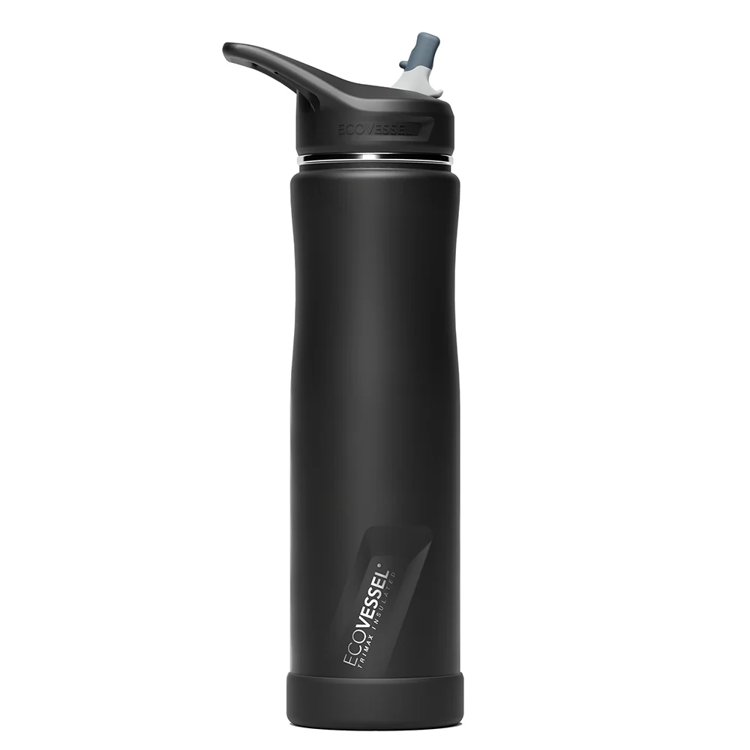 Picture of Ecovessel The SUMMIT - TriMax Insulated Water Bottle w- Straw 24oz - 700ml BLACK SHADOW