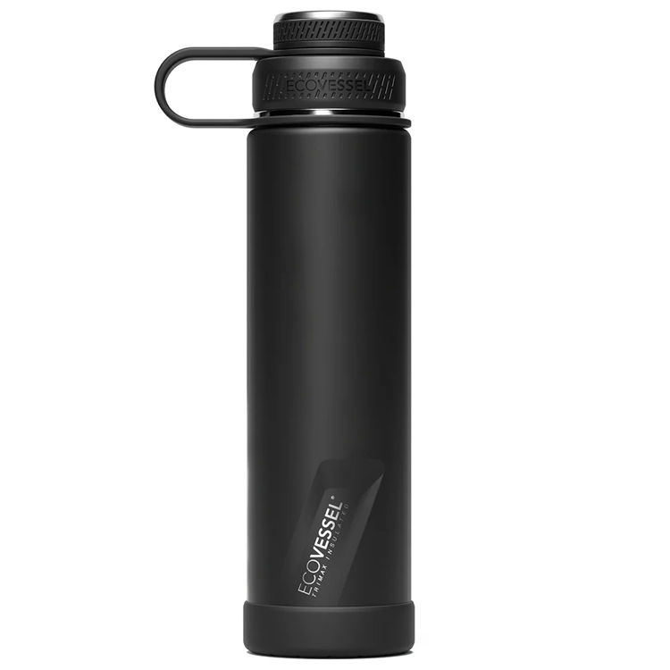 Picture of Ecovessel BOULDER - TriMax Insulated Water Bottle w- Strainer 24oz - 700ml Black Shadow