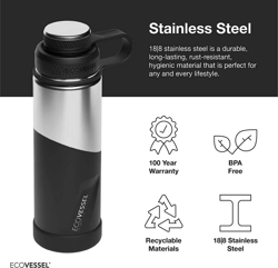 Picture of Ecovessel BOULDER - TriMax Insulated Water Bottle w- Strainer 20oz - 600ml Vapour Wave