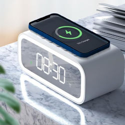 Picture of WiWU Wi-W015 15W Wireless Charger with Digital Alarm Clock - White
