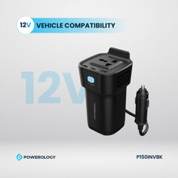 Picture of Powerology 150W Inverter AC Universal USB A 2type-C DC Car 12V10A - Black