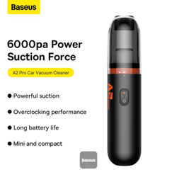 Picture of Baseus A2 Pro Portable Hand Vacuum Cleaner(6000pa) for Car, Household and Office Compact Design Battery Rechargeable- Black