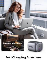 Picture of UGREEN 65W Nexode USB C GaN Fast Charger Plug Foldable 3-Port MacBook Pro/Air