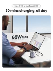 Picture of UGREEN 65W Nexode USB C GaN Fast Charger Plug Foldable 3-Port MacBook Pro/Air