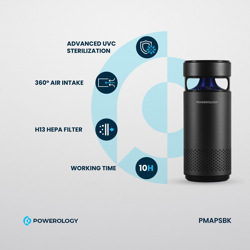 Picture of Powerology Portable Mini Air Purifier with UVC LED Sterlization - Balck 