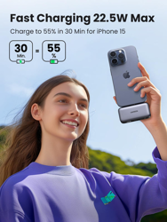 Picture of Ugreen PB503 5000mAh powerbank with USB-C port and integrated USB-C connector - gray