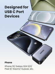 Picture of Ugreen PB503 5000mAh powerbank with USB-C port and integrated USB-C connector - gray