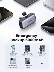 Picture of Ugreen PB503 5000mAh powerbank with USB-C port and integrated USB-C connector - gray