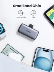 Picture of Ugreen PB503 5000mAh powerbank with USB-C port and integrated USB-C connector - gray