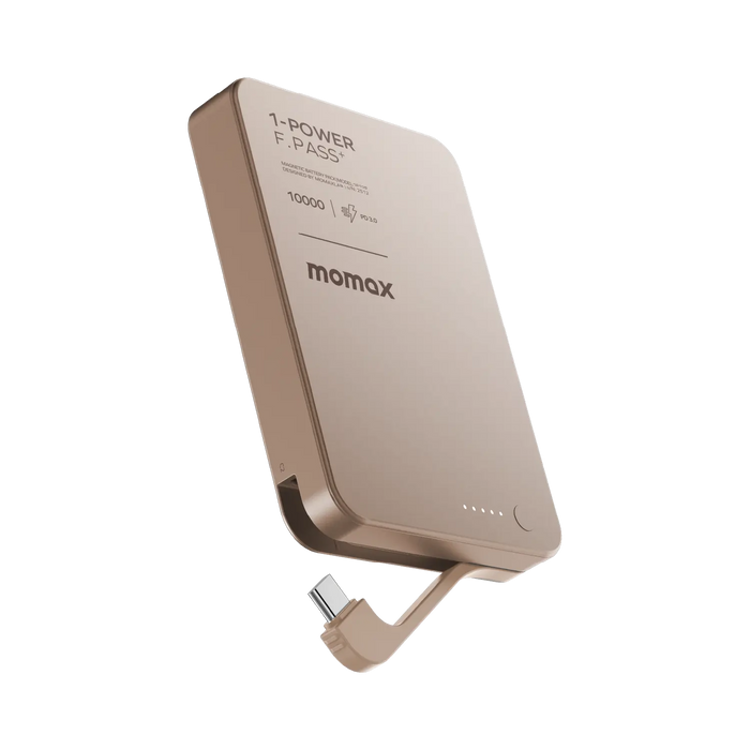 Picture of MOMAX 1-POWER F.PASS+ 10000mAh POWER BANK WITH BUILT-IN CABLE & MAGNETIC ATTACHMENT (Color: DESERT TITANIUM)_IP158L2