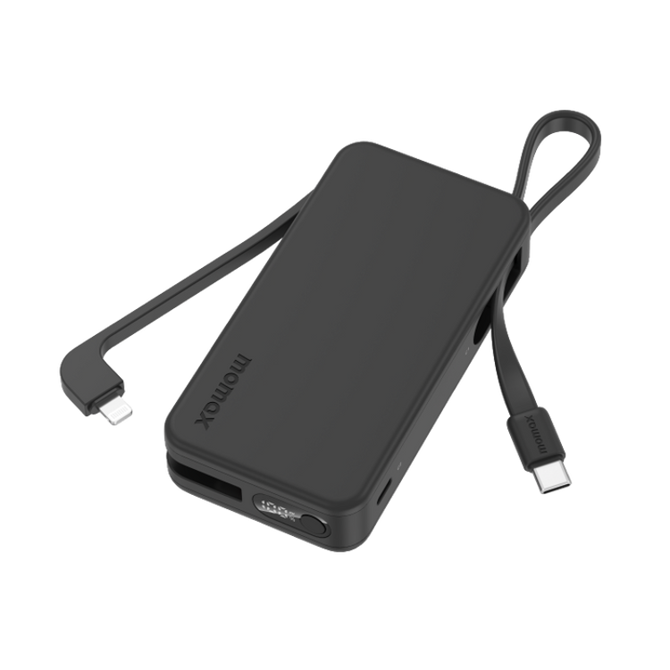 Picture of MOMAX 1-POWER VITAL+ 10000mAh POWER BANK WITH BUILT IN USB-C & LIGHTNING CABLE (Color: BLACK)_IP138MFID